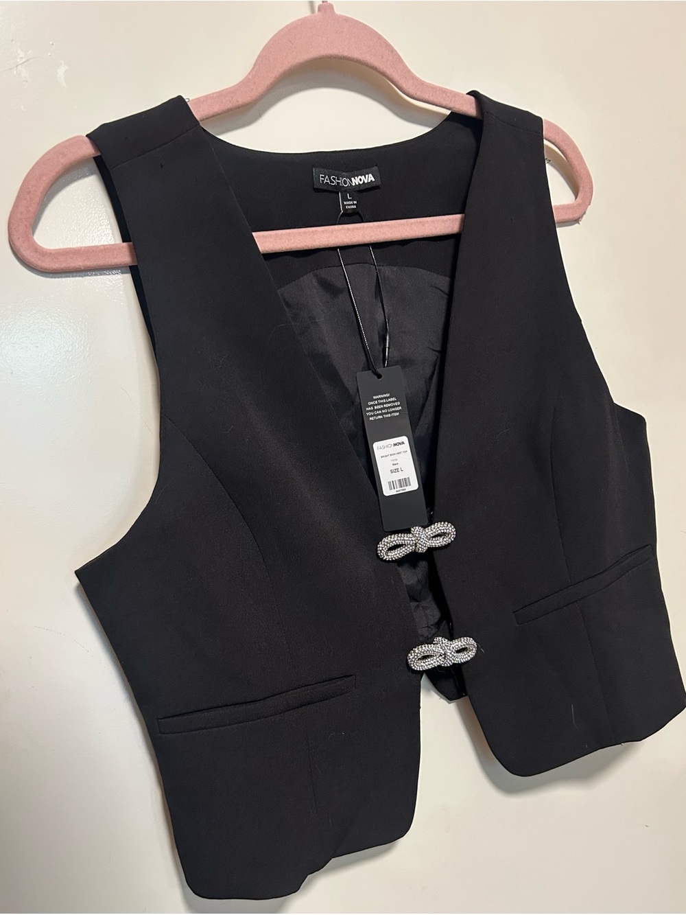 Bright Bow Vest Top Fashion Nova black vest top with rhinestone bows Size L